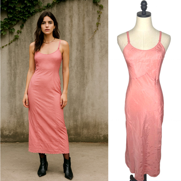 Snip It Dresses & Skirts - Vintage 40s/50s Snip It Slip Midi Dress 4 Scoop Neck Rickrack Trim Coral Pink S